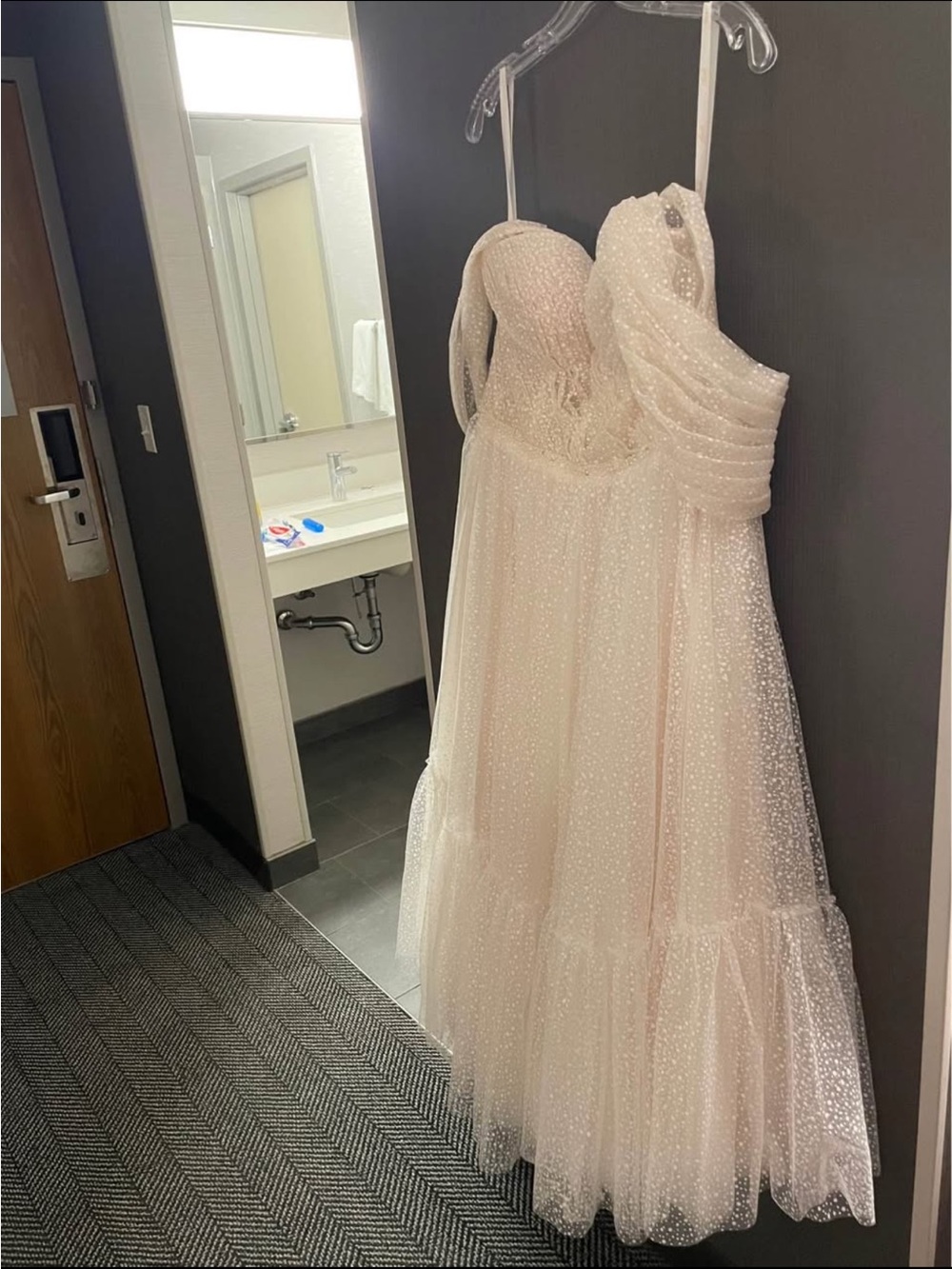 Romantic Blush Beaded Tulle Wedding Gown